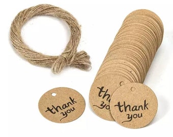 Kraft Paper Tags "Thank You" w/ Twine for T-shirts, Apparel, Vendors FREE SHIPPING!