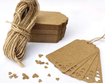 Kraft Paper Cut-Out Hearts Large Blank Retail Garment Tags w/ Twine - FREE SHIPPING!