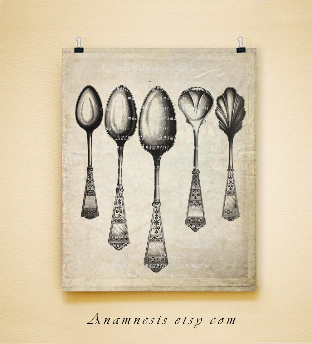 Spoon Poster Spoons Art Print SPOON COLLAGE Instant Download Printable Vintage ...