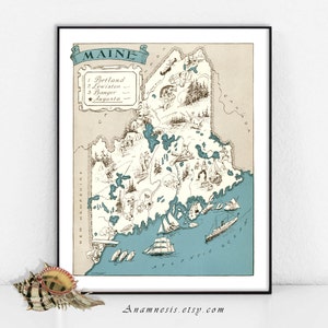 MAINE - Maine imprimable carte, carte murale Decor, Decor côtières carte, Maine Vintage carte, téléchargement immédiat, carte murale Art, dans le Maine photo carte