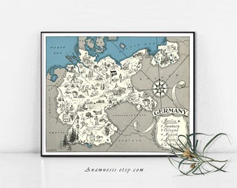 GERMAY MAP PRINT - Instant Download Image  - printable map of Germany for framing, jewelry, totes, clothes, tags, pillows, nursery, weddings