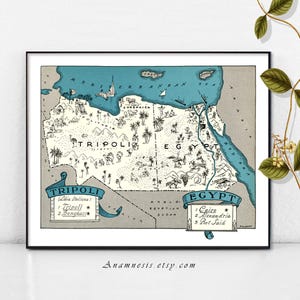 Map of EGYPT and TRIPOLI - Instant Download - printable vintage picture map for framing, totes, t-shirts, mugs, cards - retro map art