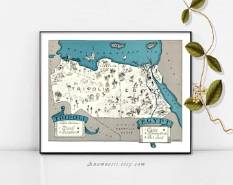 Map of EGYPT and TRIPOLI - Instant Download - printable vintage picture map for framing, totes, t-shirts, mugs, cards - retro map art