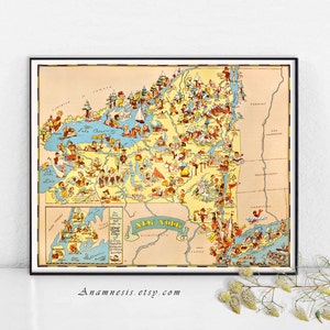 NEW YORK  MAP Print - Printable Digital Map - picture map fun for framing, pillows, totes, cards, weddings etc. - perfect house warming gift