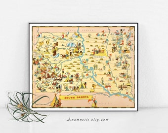 SOUTH DAKOTA MAP - Enhanced High Res Digital Image File - printable vintage map for framing, mugs, pillows, totes etc. - fun wedding art map