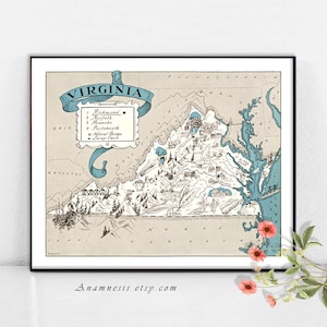 Virginie MAP - téléchargement numérique instantané - imprimable carte vintage pour le cadrage, métiers d'art, scrapbooking, cadeaux de mariage, cartes, étiquettes, totes, tags