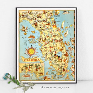 Vintage FLORIDA MAP Instant Digital Download printable retro Florida picture map for framing, cards, totes, wedding gift, dorm room, tags image 1