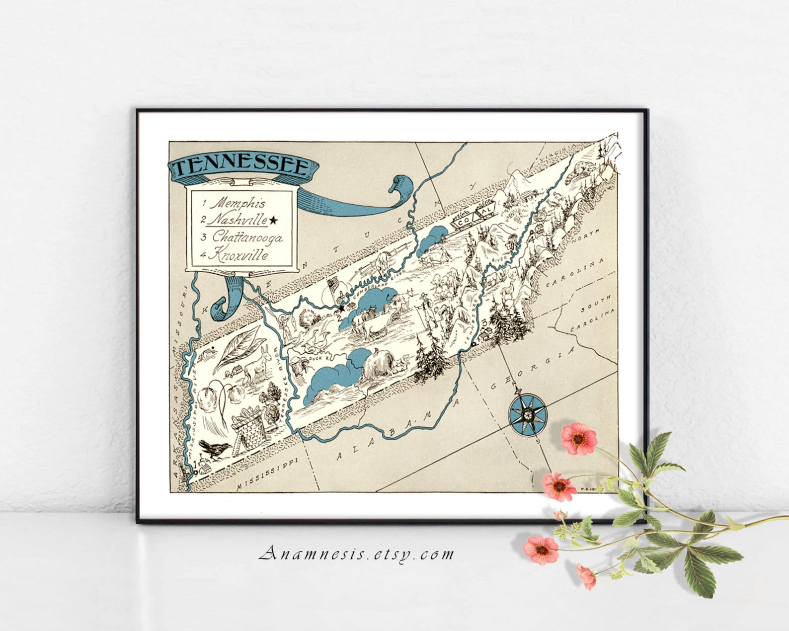 TENNESSEE MAP Instant Digital Download Printable Vintage State Map for ...