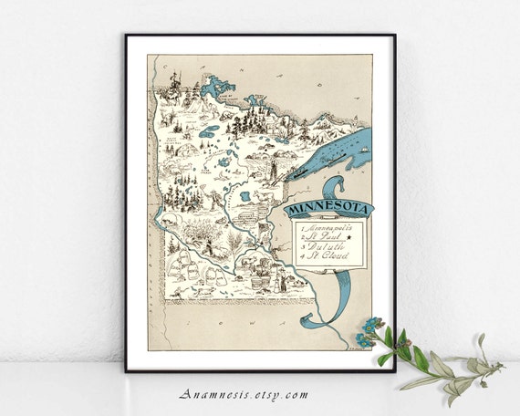 MINNESOTA MAP Print Enhanced Digital Image Download - Etsy