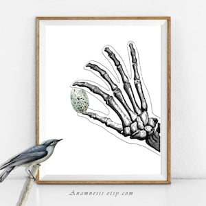 HAND BONES with EGG digital download - printable whimsical human anatomy illustration by Anamnesis for prints, totes, cards, pillows etc.