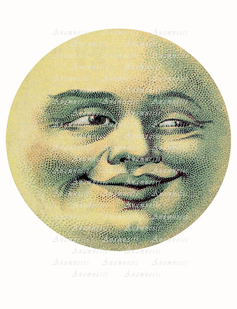 MOON FACE Digital Image Download Printable Vintage Moon Illustration Retooled for Prints, Totes ...