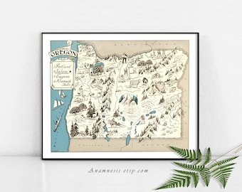 OREGON PICTURE MAP Print - Instant Download Image  - printable map for framing, jewelry, totes, clothes, tags, pillows, nursery, weddings