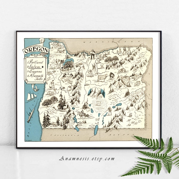 OREGON PICTURE MAP Print - Instant Download Image  - printable map for framing, jewelry, totes, clothes, tags, pillows, nursery, weddings