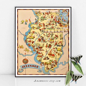 ILLINOIS MAP - High Res Digital Image - Illinois picture map to frame - borse, cuscini, stampe - molto affascinante vintage map art - home decor