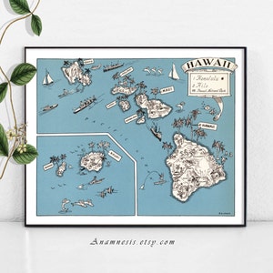 HAWAII MAP Instant Digital Download printable vintage map for framing, weddings, nursery, totes, cards, crafts fun retro beach art image 1