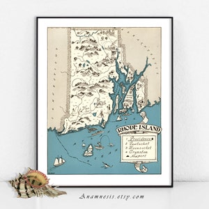 RHODE ISLAND MAP print - Instant Digital Download - printable vintage map for framing, totes, cards, mugs, clothes, weddings, home decor