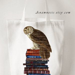 BOOKISH OWL digital image download large printable owl and old books illustration for image transfer totes, pillows, prints, cards image 2