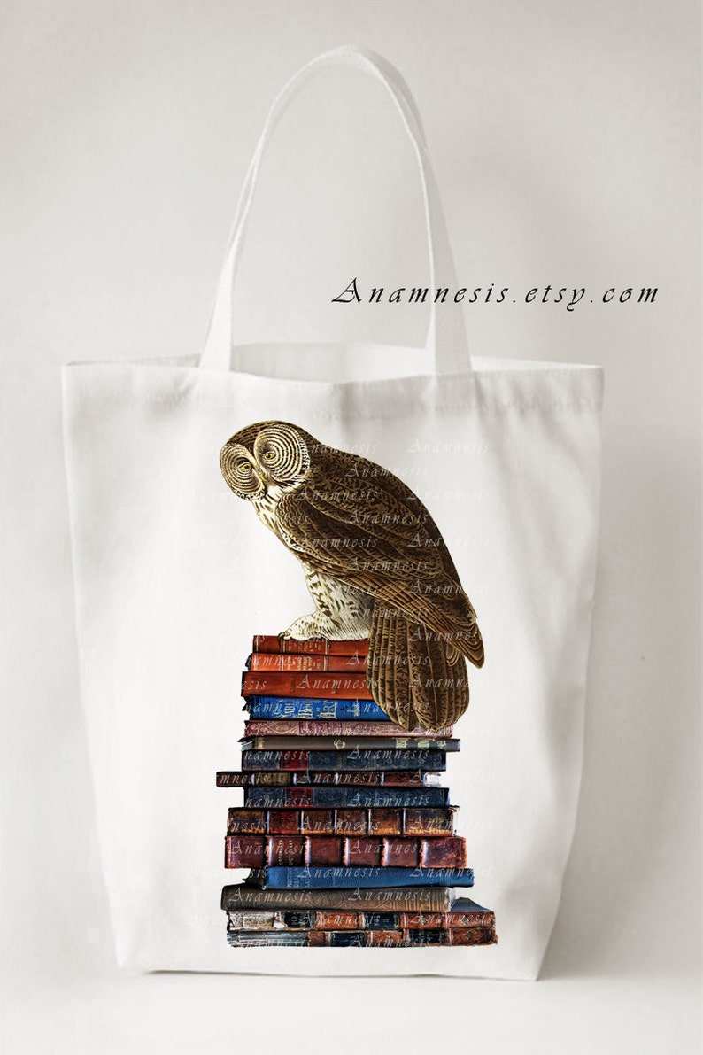 BOOKISH OWL digital image download large printable owl and old books illustration for image transfer totes, pillows, prints, cards image 2