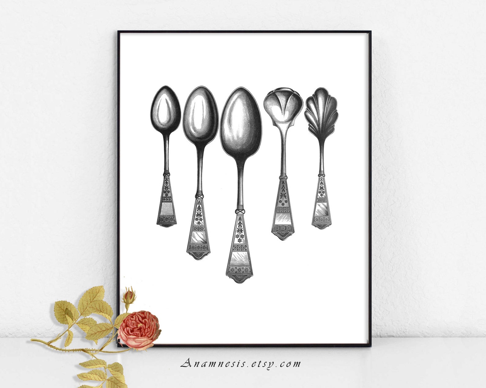 Spoons Art Print SPOON COLLAGE Instant Download Printable Vintage Spoons Illustration for