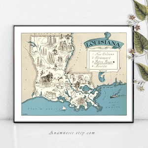 CARTE de Louisiane - Instant Digital Download - imprimable carte vintage pour mariages, pépinière, totes, cartes, cadrage, artisanat - fun art art côtières