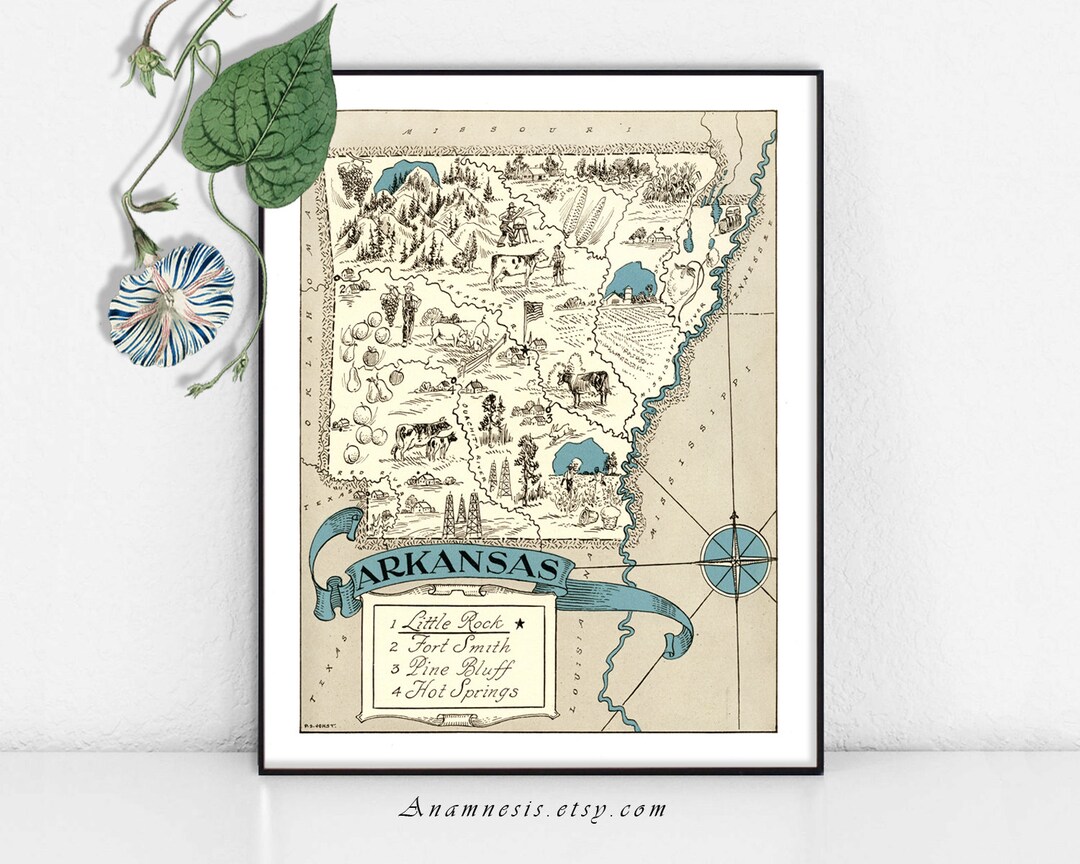 ARKANSAS MAP - Instant Digital Download - Printable Vintage State Map ...