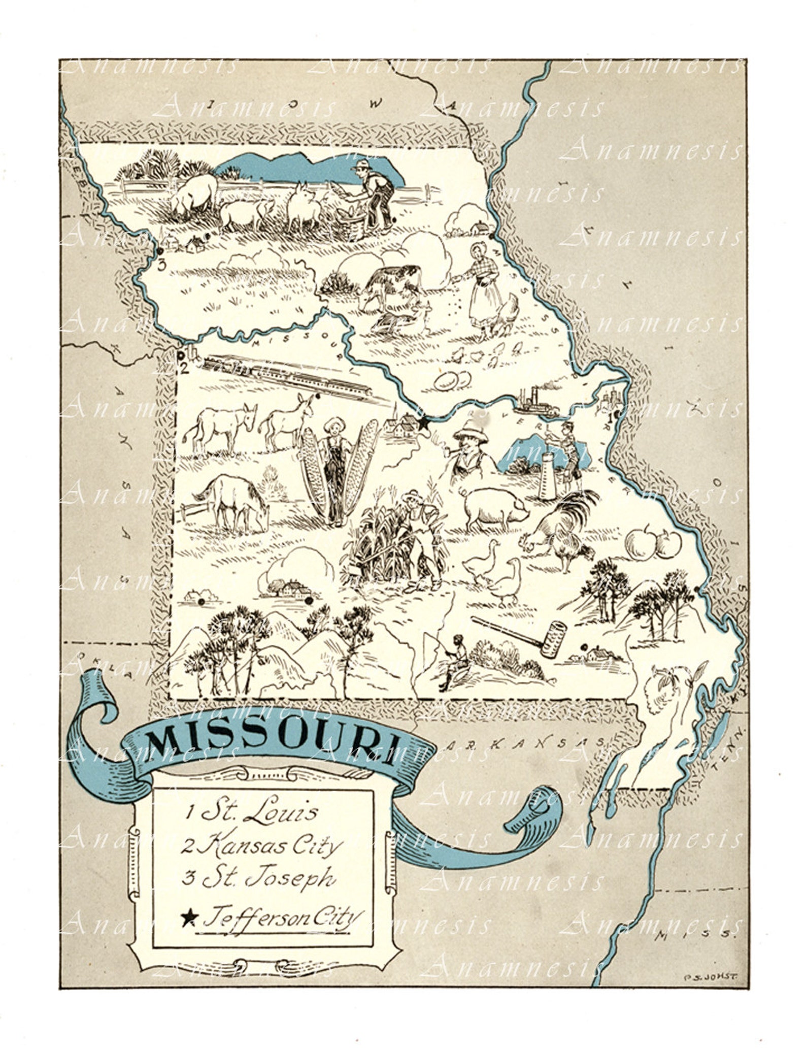 MISSOURI MAP Instant Digital Download Printable Vintage Picture Map for ...