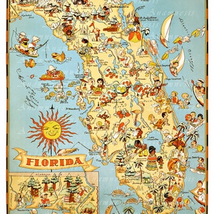 Vintage FLORIDA MAP Instant Digital Download printable retro Florida picture map for framing, cards, totes, wedding gift, dorm room, tags image 3