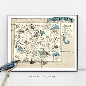 Impression de carte du COLORADO - téléchargement numérique instantané - carte illustrée à encadrer, sacs fourre-tout, coussins et cartes - art mural vintage amusant et art de mariage