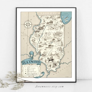 Mappa di ILLINOIS - Instant Download digitale dell'incantevole - arte mappa stampabile per l'inquadramento - su borse, cuscini e carte - divertimento foto mappa home decor
