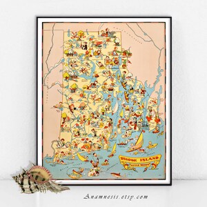 RHODE ISLAND MAP - Instant Digital Download -  vintage picture map to print and frame - pillows and totes - perfect retro house warming gift