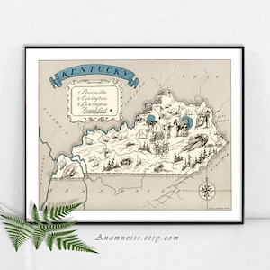 KENTUCKY MAP - Instant Digital Download - druckbare Jahrgang Zustand Karte für Markierungen, Rahmung, Becher, Beutel, Karten - Spaß pictorial map Wanddekoration