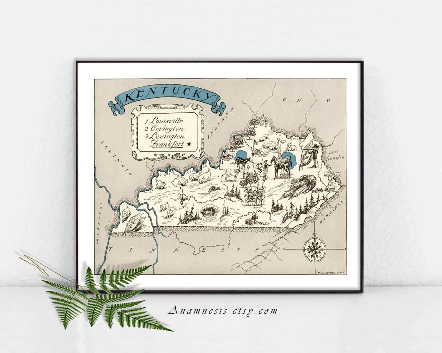 KENTUCKY MAP Instant Digital Download Printable Vintage State Map for ...