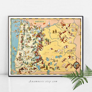 OREGON MAP - High Res Digital Image -  retro picture map to print and frame - pillows & totes - scrapbooking - charming house warming gift
