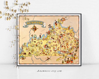 KENTUCKY MAP - Instant Digital Download - printable vintage picture map for framing, crafts, housewarming or wedding gift, totes, cards