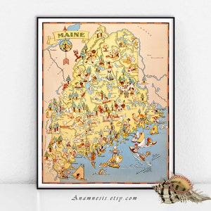 MAINE MAP - Imagen digital de alta resolución - divertido mapa de imágenes de Maine para imprimir y enmarcar - poner en bolsas, almohadas, tarjetas - encantador regalo de calentamiento de la casa