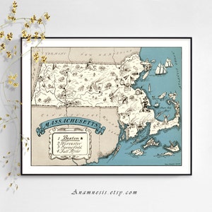 MAPA de MASSACHUSETTS - Descargar imagen digital - imprimible vintage massachusetts imagen mapa para enmarcar, bolsas, almohadas, camisetas etc. - arte de la diversión!