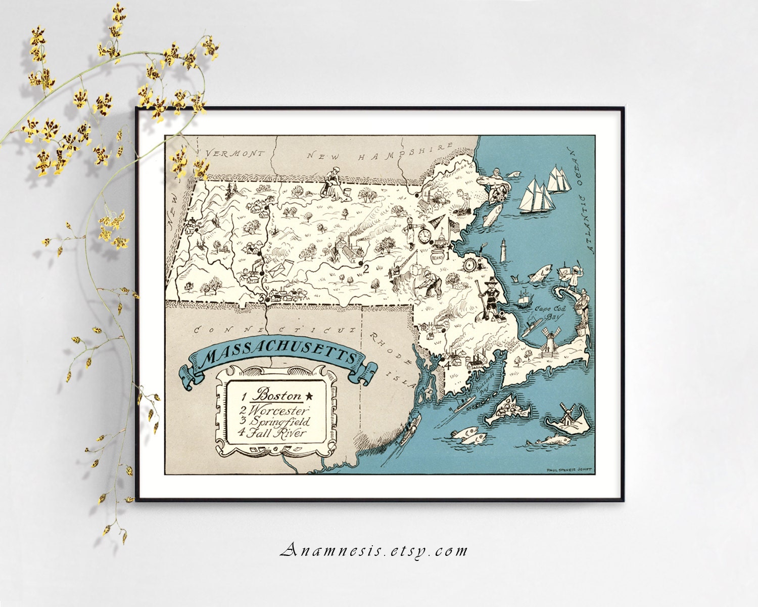 MASSACHUSETTS MAP Digital Image Download printable Vintage ...