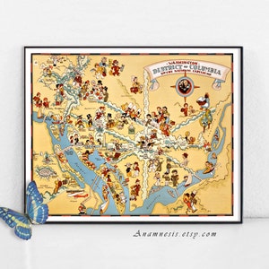 DISTRICT of COLUMBIA Kaart- High Res Digital Download - Vintage Washington DC fotokaart voor framing, tassen, kussens, etc - mooie muur decor
