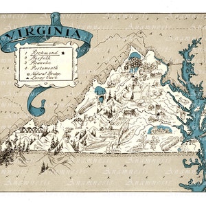VIRGINIA MAP - Instant Digital Download - Printable Vintage Map for Framing, Crafts ...