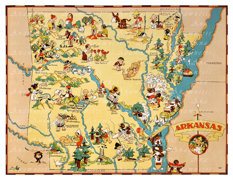 ARKANSAS MAP PRINTABLE Instant Digital Download Printable Vintage