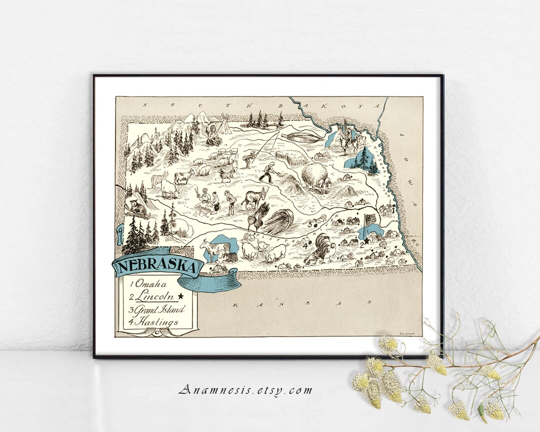 NEBRASKA MAP Instant Digital Download Printable Vintage Picture Map for ...