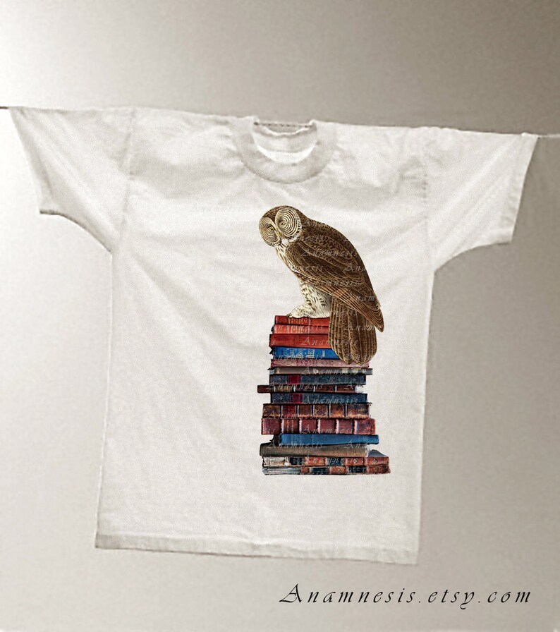 BOOKISH OWL digital image download large printable owl and old books illustration for image transfer totes, pillows, prints, cards image 5