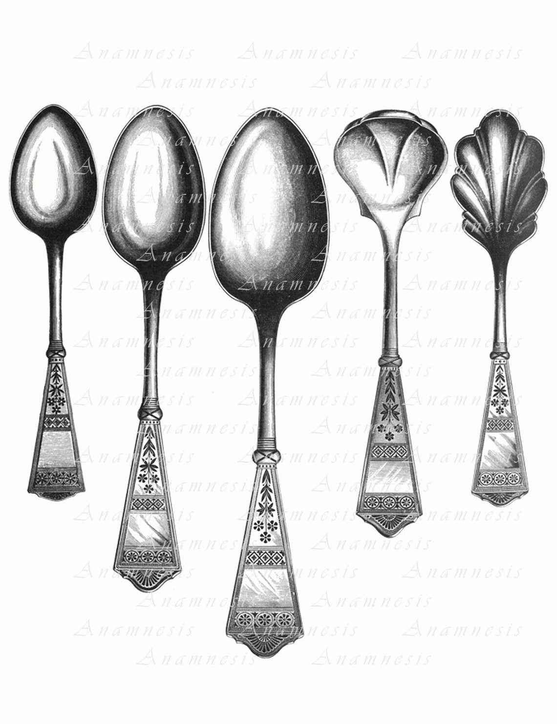 Spoons Art Print SPOON COLLAGE Instant Download Printable Vintage Spoons Illustration for