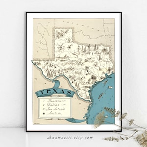 TEXAS carte impression Digital Download - carte imprimable État vintage pour encadrement, totes, oreillers & cartes - lovely plaisir pictural de placage