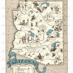 ARIZONA MAP Instant Digital Download Printable Picture Map Illustration ...