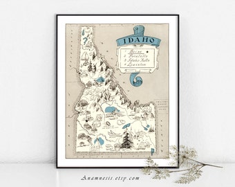 IDAHO MAP - Instant Digital Download - printable picture map to frame - fun on totes, pillows, cards & mugs - vintage map home decor art