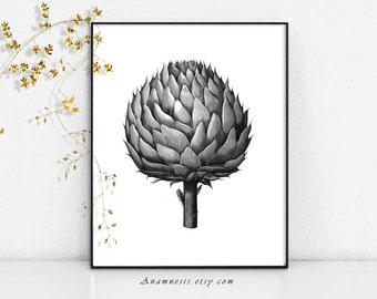 ARTICHOKE IN B&W - digital download - printable antique vegetable illustration for image transfer - totes, pillows, wall decor, kitchen art
