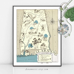 CARTE de ALABAMA - Instant Digital Download - carte imprimable photo vintage pour le cadrage, totes, artisanat, cadeau de mariage - fun décoration imprimable