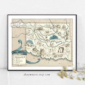 OKLAHOMA MAP - Instant Download Image - printable vintage map art for framing, jewelry, clothes, totes, pillows, & cards - retro wedding art