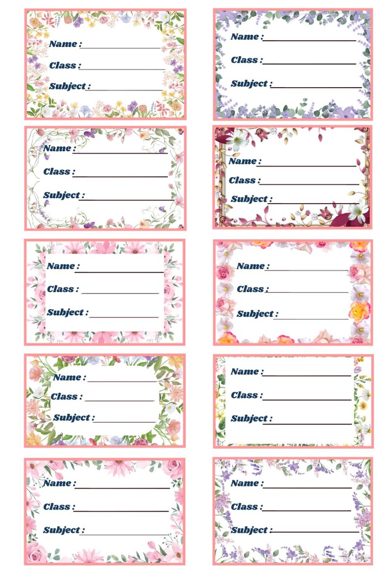 Editable Name Label Sticker Template/ Flower Frame Design - Etsy